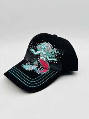 New Women’s Black Mermaid Cap Embroidered With Adjustable Strap Back NWT
